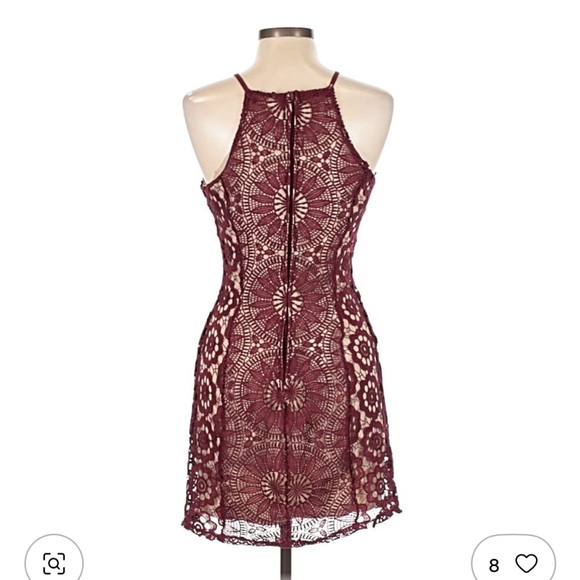 NWOT Francesca’s Maroon Lace Cocktail Dress, Size Small - Picture 12 of 13